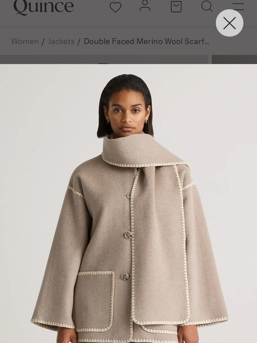 Quince Scarf Coat, Merino Wool Cape Coat in Oatmeal with Contrast Trim